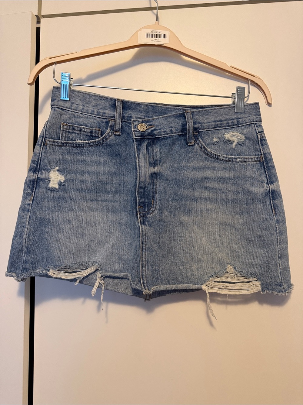 Flying Monkey Distressed Light Blue Denim Mini Skirt